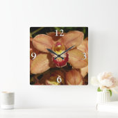 桃のランと雨滴 スクエア壁時計 (ホーム)