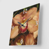 桃のランと雨滴 スクエア壁時計 (傾斜)