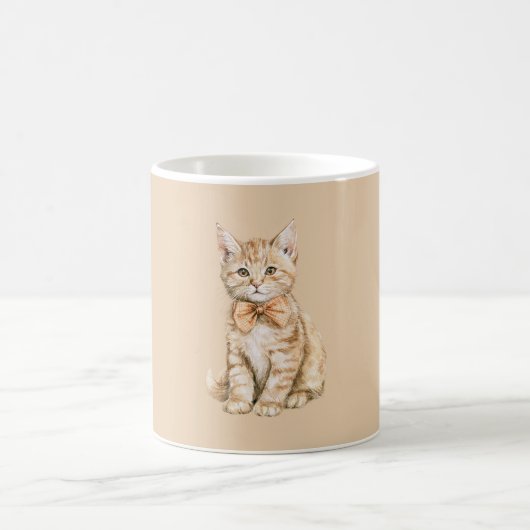 桃のリボンを付けた猫 コーヒーマグカップ (中央)