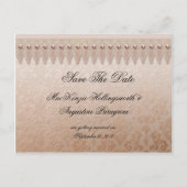 桃のレースとダマスク日付を保存 案内ポストカード (正面)