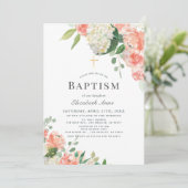 桃のローズ＆ハイドランジア ピンクの女の子の洗礼 招待状 (スタンド正面)
