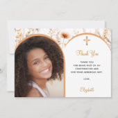 桃のワイルドフローラル写真のアーチ少女の確認 サンキューカード (正面)