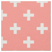 桃の上に白いポルカ十字 ファブリック (クローズアップ)