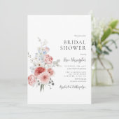 桃の優しいブルーの花のプリンセスシャワー招待状 招待状 (スタンド正面)
