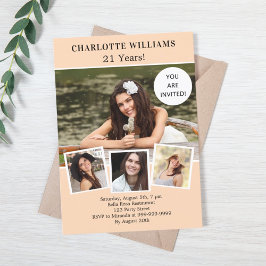 桃の写真コラージュ豪華な誕生日 招待状