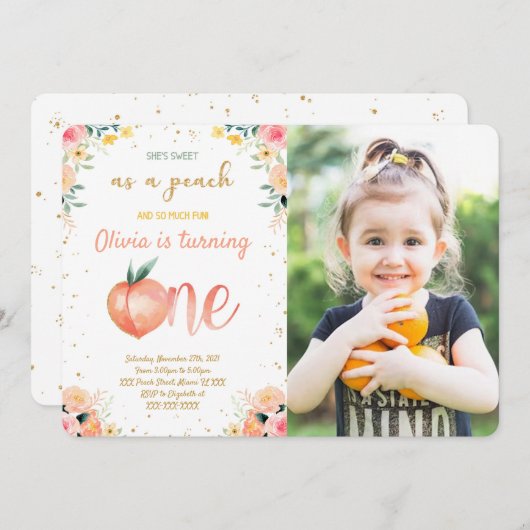 桃の写真招待状 招待状 (正面/裏面)