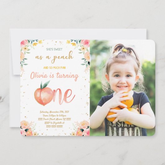 桃の写真招待状 招待状 (正面)