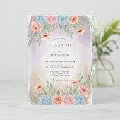 桃の叙情的な春の結婚式 招待状 (スタンド正面)