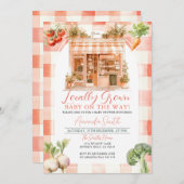 桃の地元で育てた新鮮な市場のベイビーシャワー 招待状 (正面/裏面)