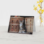 桃の子ネコ幸せな母の日 カード (黄色い花)