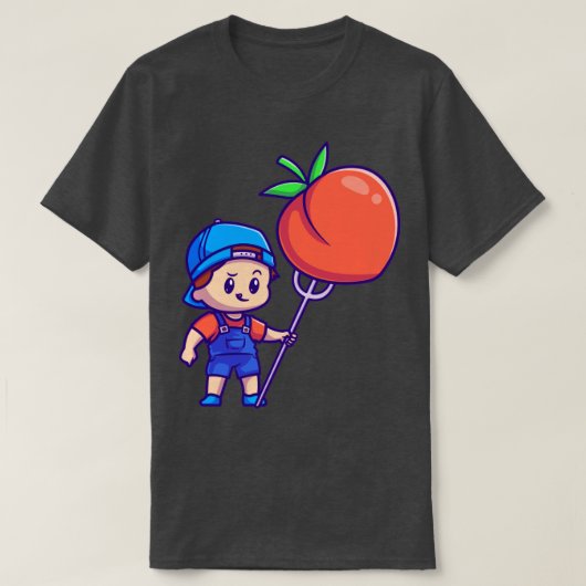 桃の実の漫画を描いたかわいい少年 Tシャツ (デザイン正面)