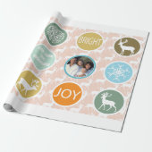 桃の家族写真トナカイのクリスマスブメリーライト ラッピングペーパー