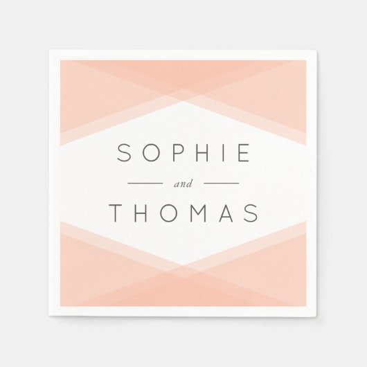 桃の層状ジオメ結婚トリ スタンダードカクテルナプキン (正面)