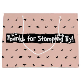 桃の恐竜パーティーバッグ:黒Dinoプリント ラージペーパーバッグ