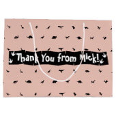 桃の恐竜パーティーバッグ：黒Dinoプリント ラージペーパーバッグ (裏面)