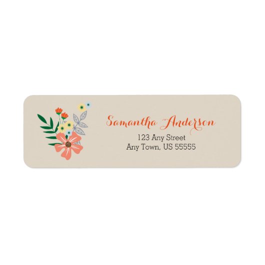 桃の手描き花パーソナライズされた、 ラベル (正面)