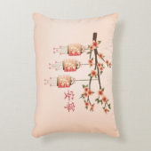 桃の提灯と花「平和」 アクセントクッション (正面(垂直))