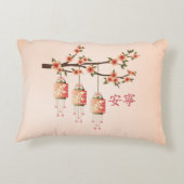 桃の提灯と花「平和」 アクセントクッション (裏面)
