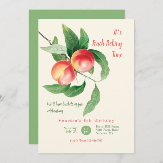 桃の摘み取りの季節だ 招待状 (正面/裏面)