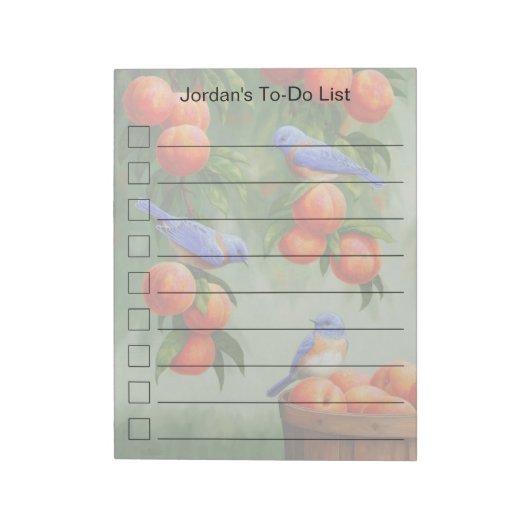桃の木の果樹園To-Doリストのブルーバード ノートパッド (回転)
