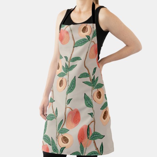 桃の木の枝葉にと果実を小枝に付ける エプロン (インサイチュ)