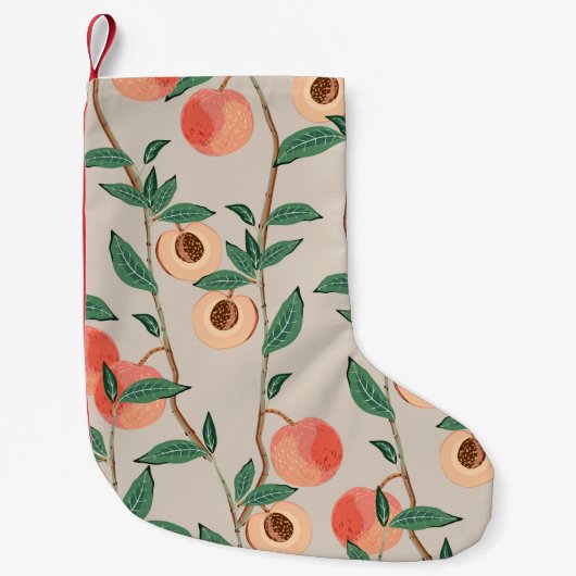 桃の木の枝葉にと果実を小枝に付ける スモールクリスマスストッキング (正面)