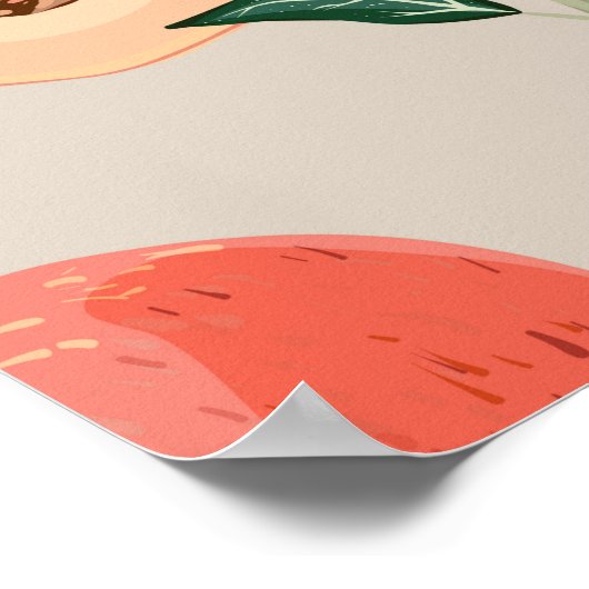 桃の木の枝葉にと果実を小枝に付ける ポスター (角)