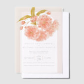 桃の木の花の水の色の写真結婚のアーチ ベラム紙招待状 (オフセット)