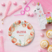 桃の果実と金ゴールド紙吹雪甘い可愛い誕生日 ペーパープレート (パーティー)