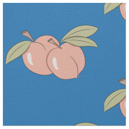 桃の果実の模様の青い生地 ファブリック