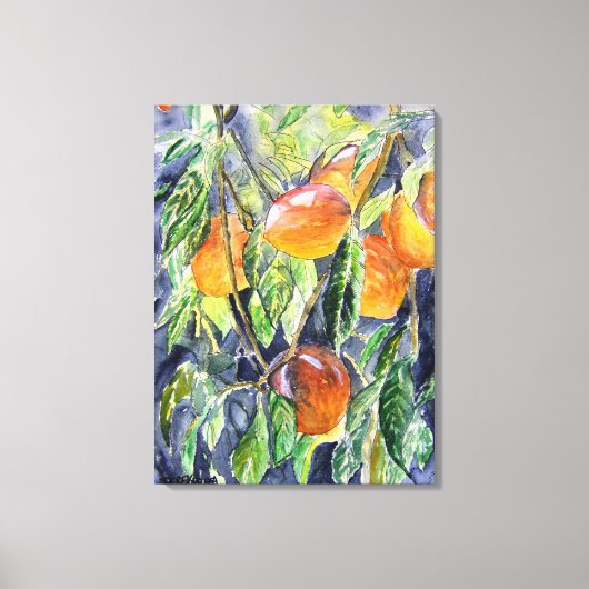 桃の果実はまだ生きている水の色絵画。 キャンバスプリント (正面)