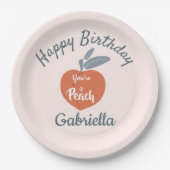 桃の果実、ハッピーバースデーのパーソナライズ名 ペーパープレート (正面)