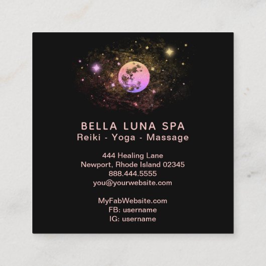 *~*桃の桃のグラデーション金ゴールドの月の星 スクエア名刺 (裏面)