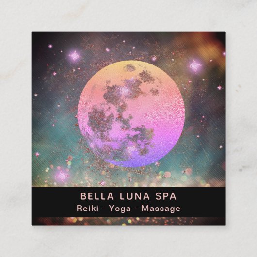 *~*桃の桃のグラデーション金ゴールドの月の星 スクエア名刺 (正面)