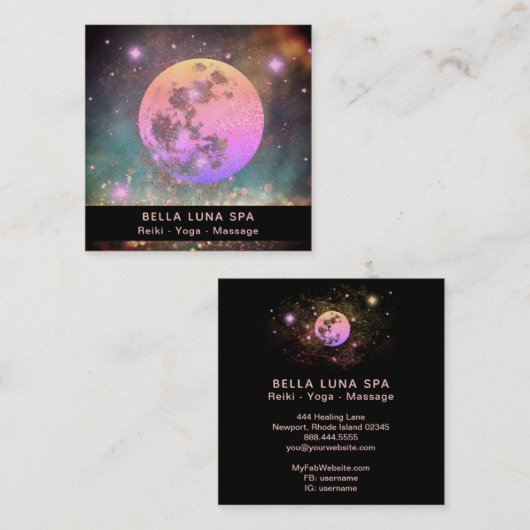 *~*桃の桃のグラデーション金ゴールドの月の星 スクエア名刺 (正面/裏面)