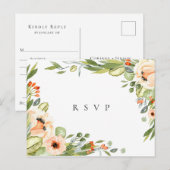 桃の植物フレーム ウェディング RSVP 曲リクエスト インビテーションポストカード (正面/裏面)