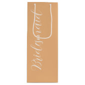 桃の様式化されたスクリプ結婚トの花嫁 ワインギフトバッグ (正面)