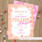桃の毛羽毛、ピンクの野生の花バルミツワー 招待状