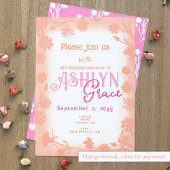 桃の毛羽毛、ピンクの野生の花バルミツワー 招待状