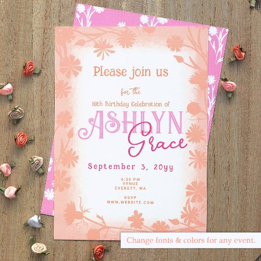 桃の毛羽毛、ピンクの野生の花バルミツワー 招待状