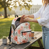 桃の水彩の花のパタパーソナライズされたーン名 プリントバックパック