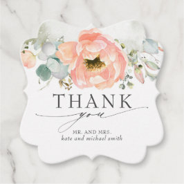 桃の水彩の花結婚の感謝 フェイバータグ