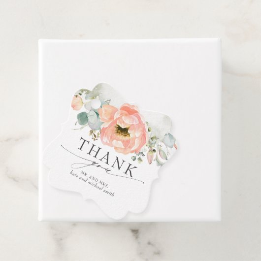 桃の水彩の花結婚の感謝 フェイバータグ (インサイチュ)