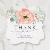 桃の水彩の花結婚の感謝 フェイバータグ (正面)