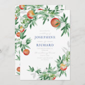 桃の水彩デザイン、結婚式の招待状2用 招待状 (正面/裏面)