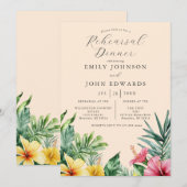 桃の水彩トロピカルフラワーのリハーサルディナー 招待状 (正面/裏面)