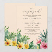 桃の水彩トロピカルフラワーエンゲージメントパーティー 招待状 (正面/裏面)