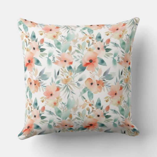 桃の水彩フローラ枕デコル クッション (裏面)