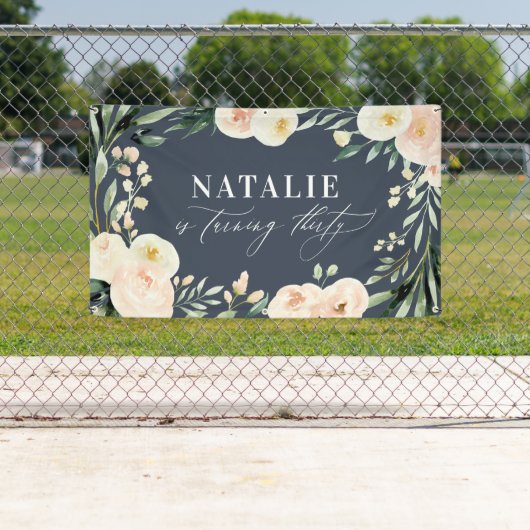 桃の水彩フローラ30歳誕生日パーティーデコーラ 横断幕 (インサイチュ)