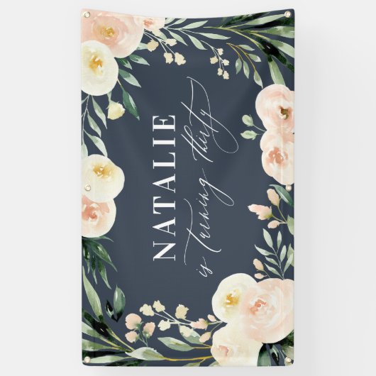 桃の水彩フローラ30歳誕生日パーティーデコーラ 横断幕 (縦)